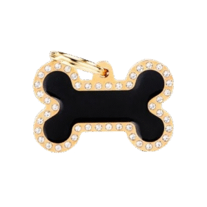 Placa Glam Dorada Hueso Negro Grande con Brillantes