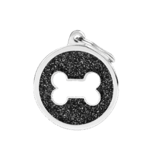 Placa Shine Círculo Grande Hueso Gris Purpurina Negra