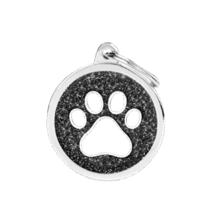 Placa Shine Círculo Grande Pata Gris Purpurina Negra